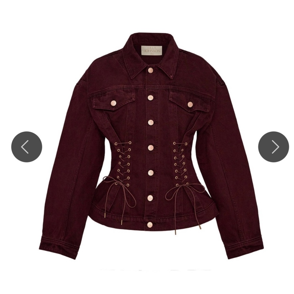 Ulla Johnson Women's Naomi Lace-Up Nipped-Waist Denim Jacket- BURGUNDY